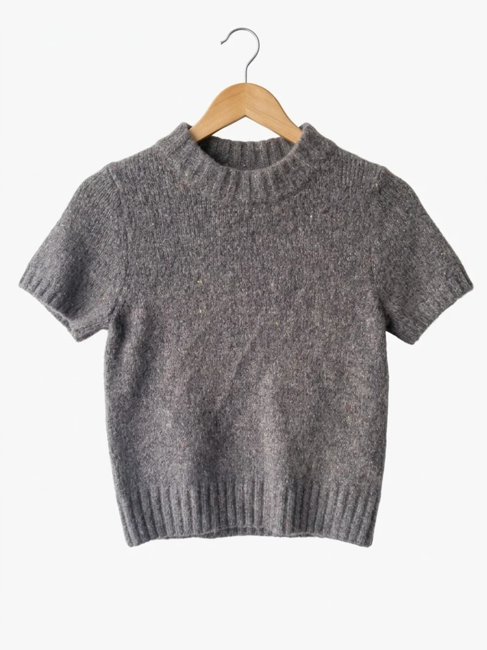 NWT• Zara Grey Flecked Wool Blend Short Sleeve Sweater Small Dark Academia